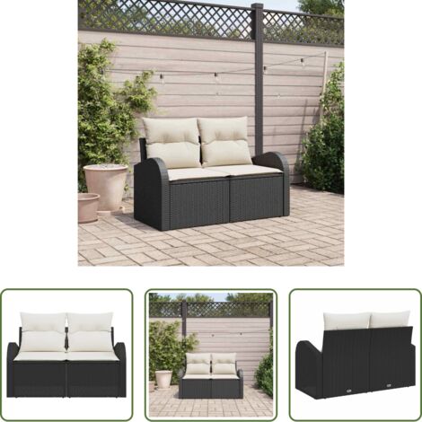 Polyrattan -  Divano da giardino con cuscino Nero 124 x 62 x 69cm polyrattan