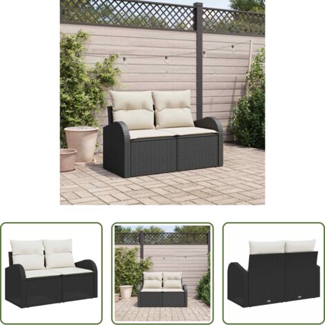 Polyrattan -  Divano da giardino con cuscino Nero 124 x 62 x 69cm polyrattan