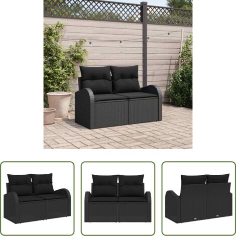 Polyrattan -  Divano da giardino con cuscino Nero 124 x 62 x 69cm polyrattan