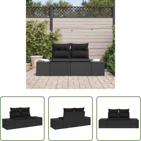 Polyrattan -  Divano da giardino con cuscino Nero 184 x 62 x 69 cm polyrattan