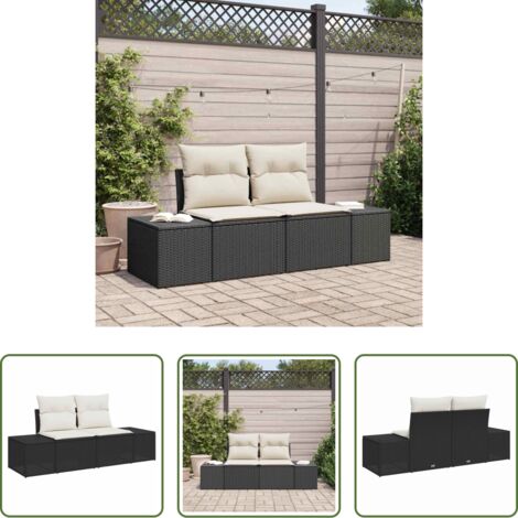 Polyrattan -  Divano da giardino con cuscino Nero 184 x 62 x 69 cm polyrattan