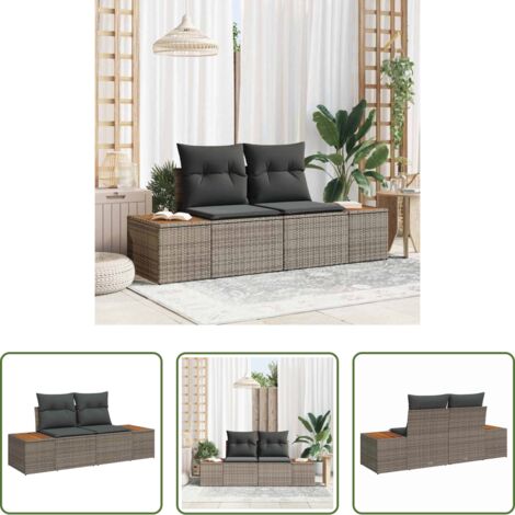 Polyrattan -  Divano da giardino Grigio 184 x 62 x 85cm polyrattan
