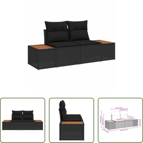 Polyrattan -  Divano da giardino Nero 184 x 62 x 85cm polyrattan