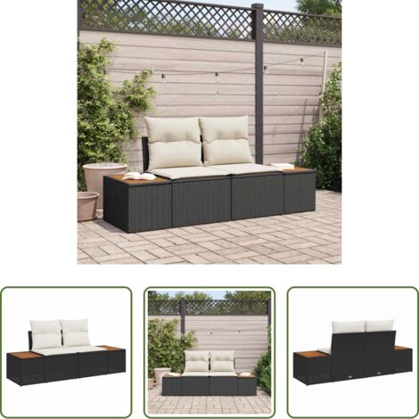Polyrattan -  Divano da giardino Nero 184 x 62 x 85cm polyrattan