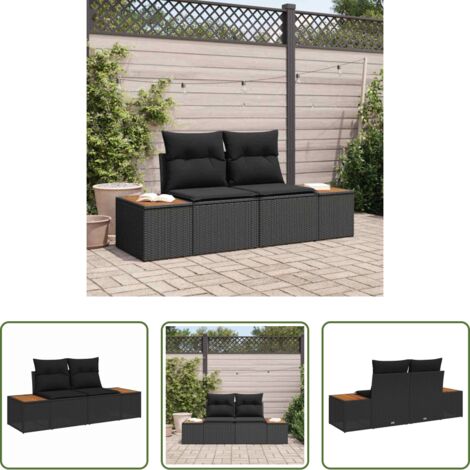 Polyrattan -  Divano da giardino Nero 184 x 62 x 85cm polyrattan