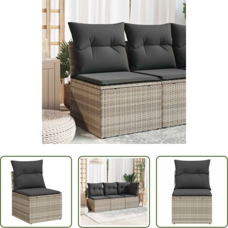 Polyrattan -  Divano Senza Braccioli con Cuscini Grigio Chiaro in Polyrattan