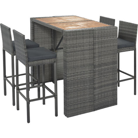 Polyrattan Gartenbar Set 5-teiliges Gartenmöbel Sitzgruppe Rattan Bar Barset Tisch,120x80x110 cm,Grau - Grau
