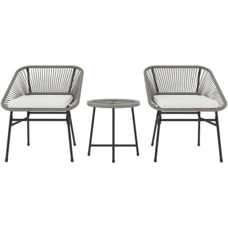 Polyrattan Gartenmöbel Set, Outdoor Lounge Balkonmöbel für 2 Personen, 3-teilig Sitzgruppe mit 2 Stühle, Beistelltisch, Kissen, wetterfest Gartenlounge für Garten, Terrasse Balkon, Dunkelgrau