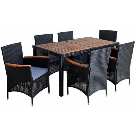 Polyrattan Gartenmöbel Tisch Stühle Rattanmöbel Essgruppe 6 Personen Schwarz