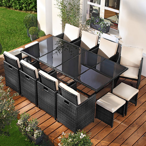 Tisch Terrasse Poly Rattan Essgruppe Gartenmobel Set Sitzgruppe Gartengarnitur Schwarz 13 Tlg Esscopipe Com