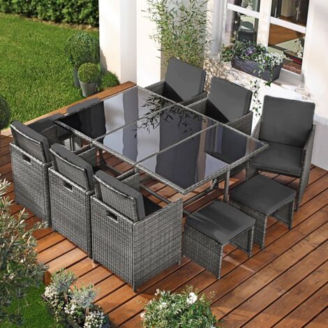 Polyrattan Essgruppe CAMOUFLAGE DELUXE 11tlg grau
