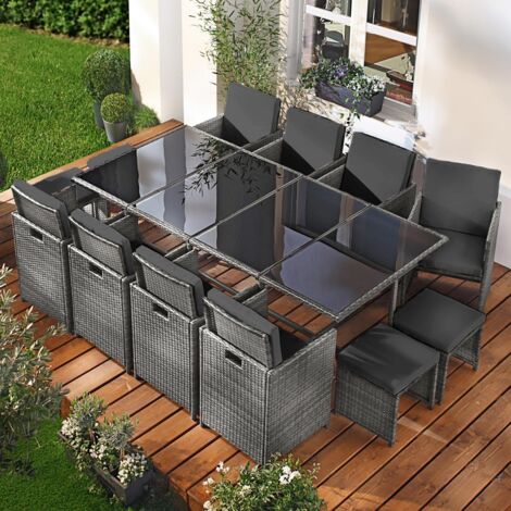 Polyrattan Essgruppe CAMOUFLAGE DELUXE 13tlg grau