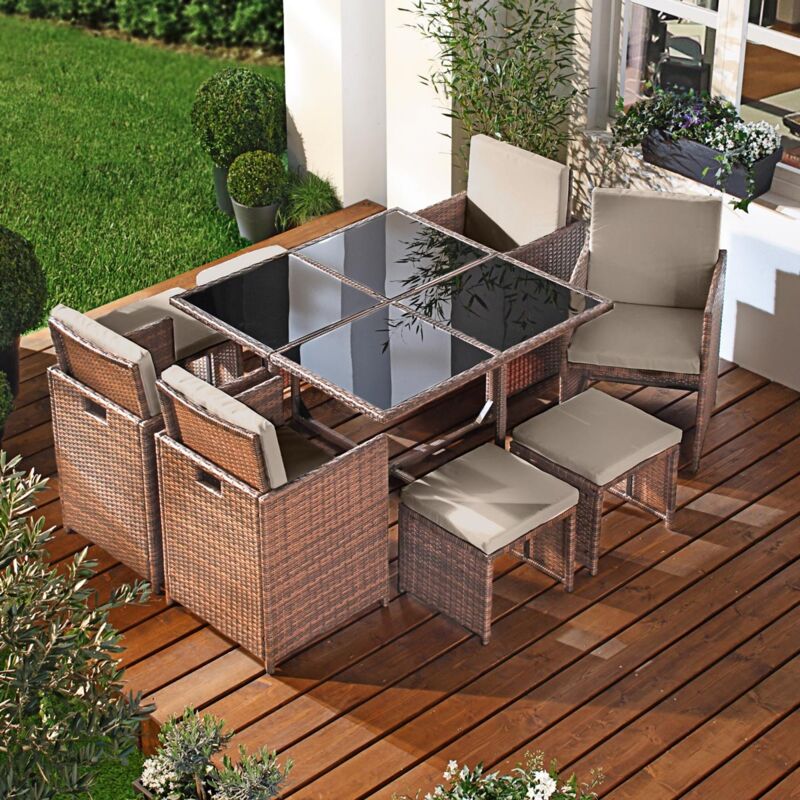 Polyrattan Essgruppe CAMOUFLAGE DELUXE 9tlg braun