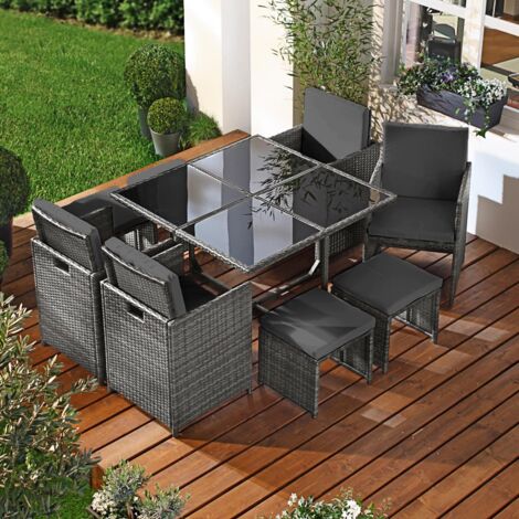 Polyrattan Essgruppe CAMOUFLAGE DELUXE 9tlg grau
