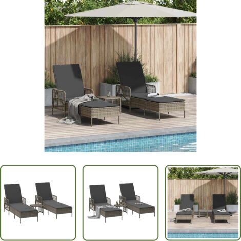 Polyrattan -  Lettino da sole 3 pcs Grigio e Grigio Scuro polyrattan