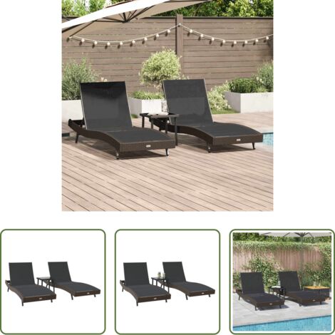 Polyrattan -  Lettino da sole 3 pcs Marrone 197 x 70 x 82 cm polyrattan