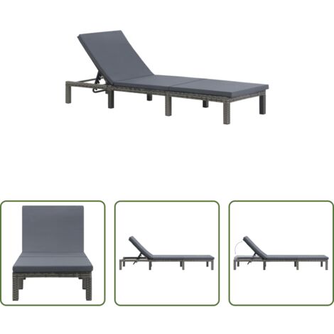 Polyrattan -  Lettino Prendisole con Cuscino in Polyrattan Antracite