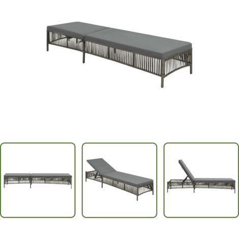 Polyrattan -  Lettino Prendisole con Cuscino in Polyrattan Grigio