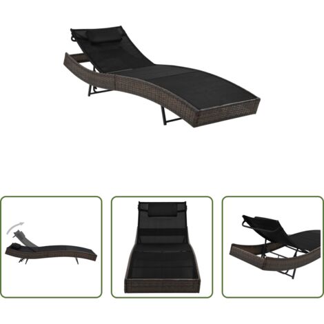 Polyrattan -  Lettino Prendisole con Cuscino in Polyrattan Marrone