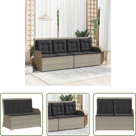 Polyrattan -  Panchina da giardino con cuscino Grigio chiaro polyrattan