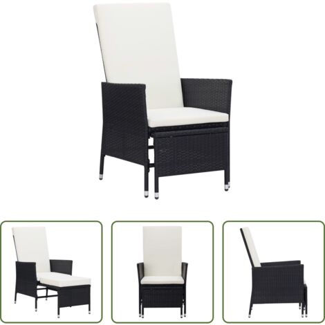 Polyrattan -  Sedia da Giardino Reclinabile con Cuscino in Polyrattan Nero