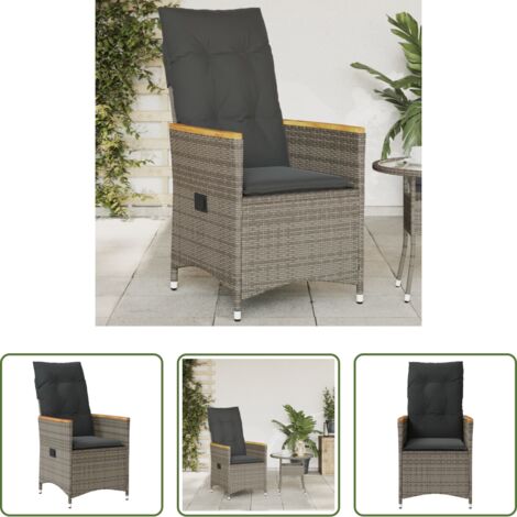 Polyrattan -  Sedia Reclinabile da Giardino con Cuscini Grigia in Polyrattan