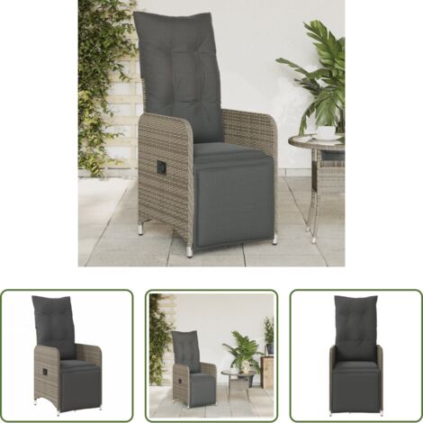 Polyrattan -  Sedia Reclinabile da Giardino con Cuscini Grigia in Polyrattan