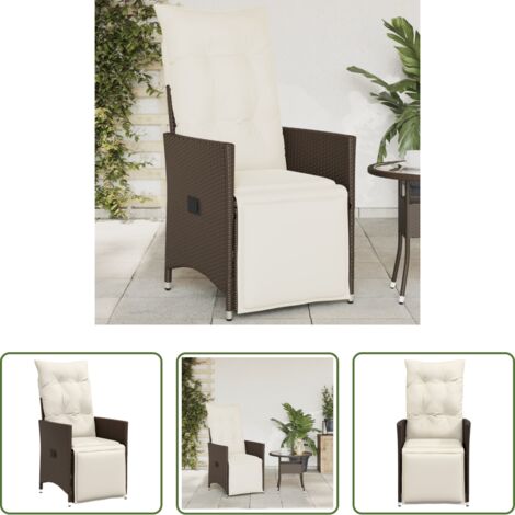 Polyrattan -  Sedia Reclinabile da Giardino con Cuscini Marrone in Polyrattan