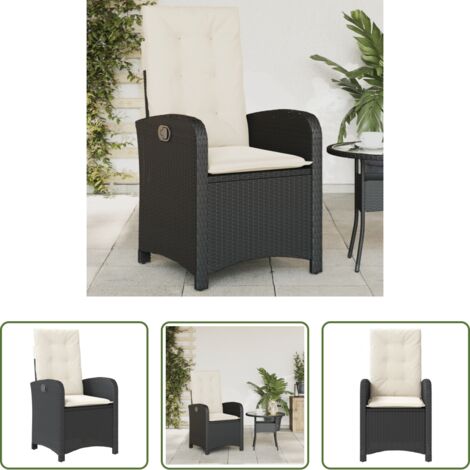 Polyrattan -  Sedia Reclinabile da Giardino con Cuscini Nera in Polyrattan