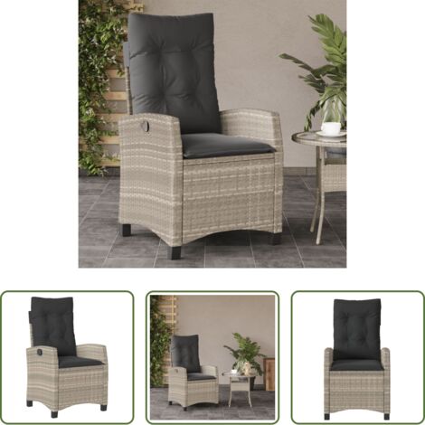 Polyrattan -  Sedia Reclinabile Giardino con Cuscini Grigio Chiaro Polyrattan