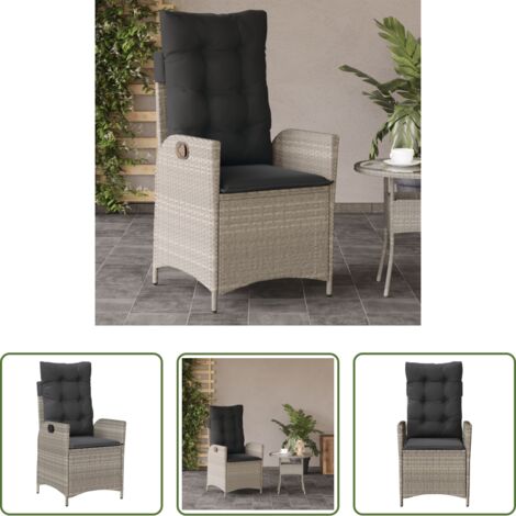 Polyrattan -  Sedia Reclinabile Giardino con Cuscini Grigio Chiaro Polyrattan