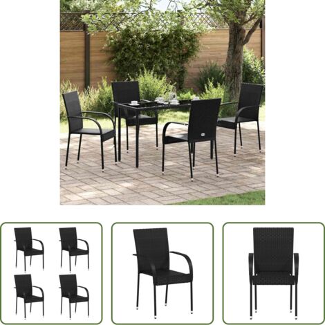 Polyrattan -  Sedie da Esterno Impilabili 4 pz in Polyrattan Nere