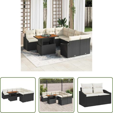 Polyrattan -  Set da Pranzo per Giardino Nero e Crema 100 x 55 x 73 cm