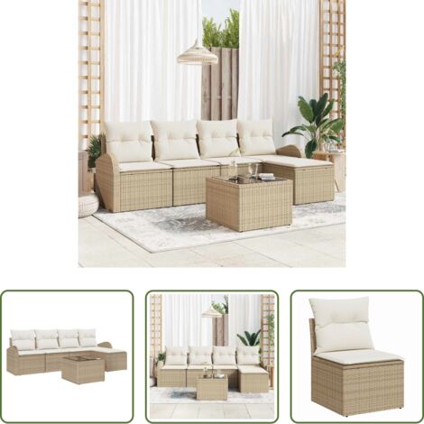 Polyrattan -  Set di divani con cuscino 6 pcs Beige e Bianco polyrattan