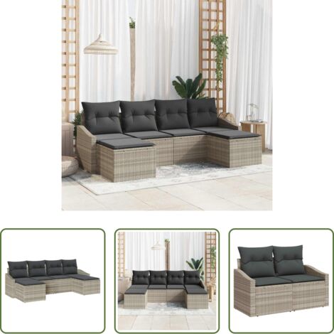 Polyrattan -  Set di divani con cuscino 6 pcs Grigio chiaro polyrattan