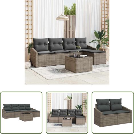 Polyrattan -  Set di divani con cuscino 6 pcs Grigio chiaro polyrattan