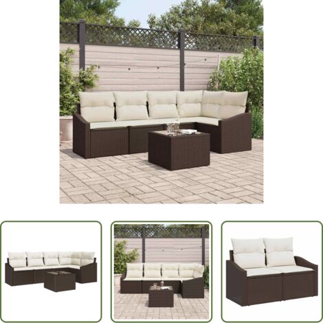Polyrattan -  Set di divani con cuscino 6 pcs Marrone polyrattan