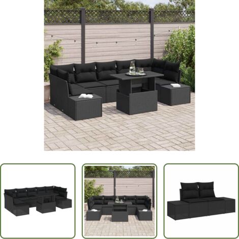 Polyrattan -  Set di divani con cuscino 8 pcs Nero polyrattan
