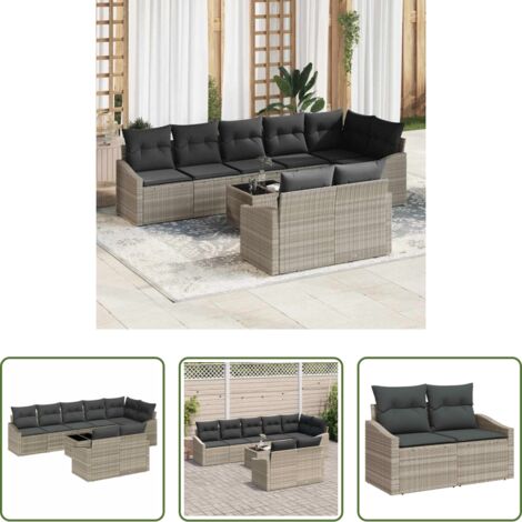 Polyrattan -  Set di divani con cuscino 9 pcs Grigio chiaro polyrattan