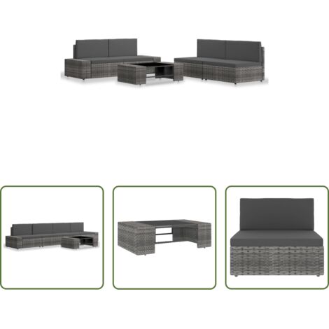 Polyrattan -  Set Divani da Giardino 5 pz in Polyrattan Grigio