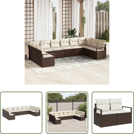 Polyrattan -  Set Divano da Giardino 10 pcs Marrone e bianco polyrattan