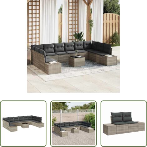 Polyrattan -  Set Divano da Giardino 11 pcs Grigio chiaro polyrattan