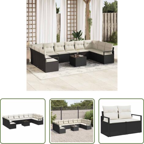 Polyrattan -  Set Divano da Giardino 11 pcs Marrone e Crema polyrattan