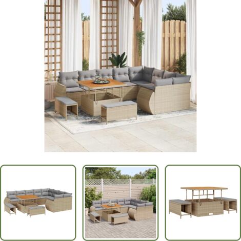 Polyrattan -  Set Divano da Giardino 12 pcs Beige polyrattan