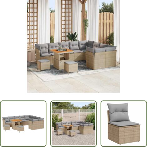 Polyrattan - Set Divano da Giardino 12 pcs Beige polyrattan
