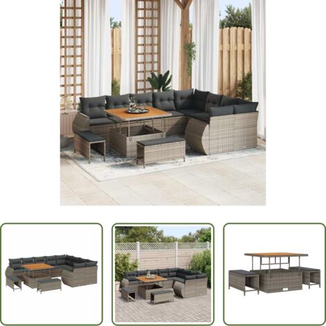 Polyrattan -  Set Divano da Giardino 12 pcs Grigio polyrattan