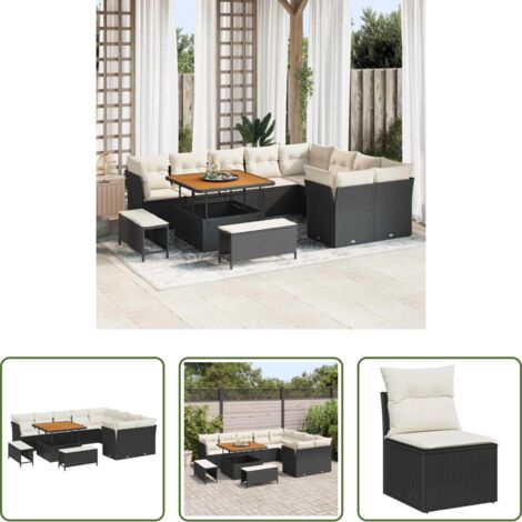 Polyrattan - Set Divano da Giardino 12 pcs Nero polyrattan