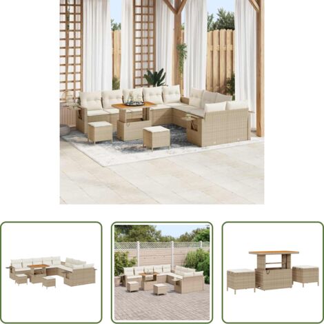 Polyrattan -  Set Divano da Giardino 13 pcs Beige polyrattan