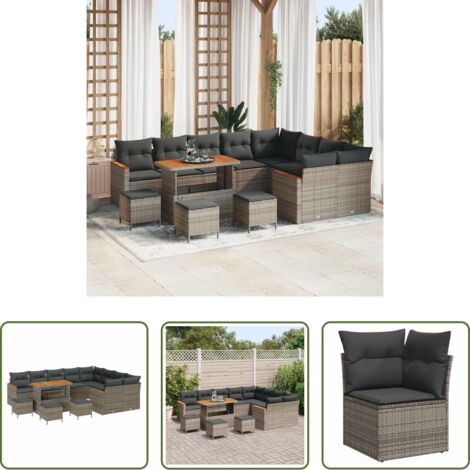 Polyrattan -  Set Divano da Giardino 13 pcs Grigio polyrattan