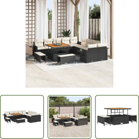 Polyrattan -  Set Divano da Giardino 13 pcs Nero polyrattan